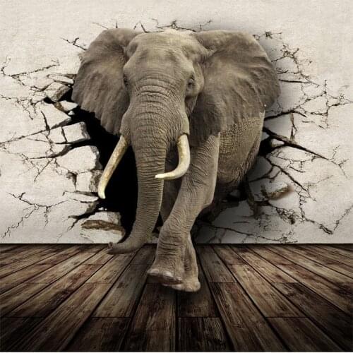 Beibehang 3D photo wallpaper realistic animal lying rhino / lion / elephant living room bedroom TV background wall wallpaper