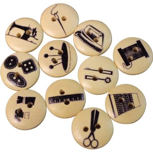 50pcs/lot Sewing Accessories Painting Wooden Buttons For Children Clothing Button For DIY Gift Decorative Button