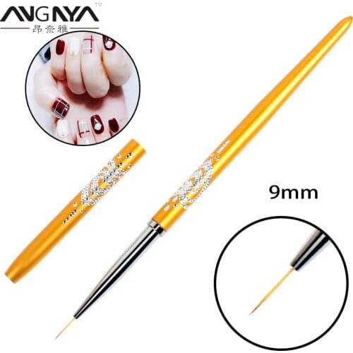 ANGNYA 1Pcs 9mm Mini Gold Nail Thin Liners Pen UV Gel Painting Drawing Brushes Flower Design Stripes Lines Liner DIY Drawing Pen