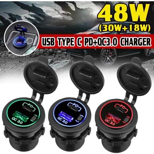 Quick Charge 48W Car Caravan Camper USB Charger Adapter Type C PD+QC 3.0 USB Car Charger Socket For Phone Tablet Camera GPS DVR