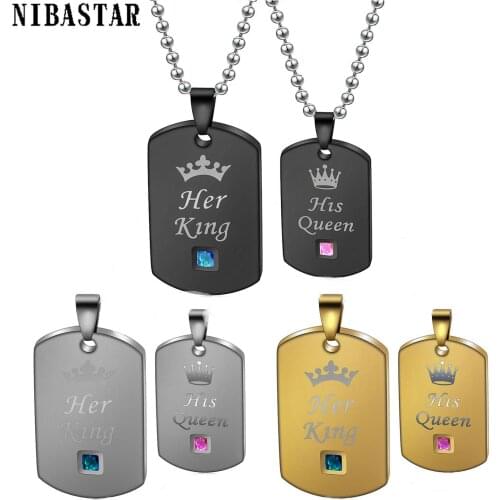 His Queen Her King Black Rose Gold Color Lover Chain Crystal Couple Necklace Jewelry Set for Woman and Man