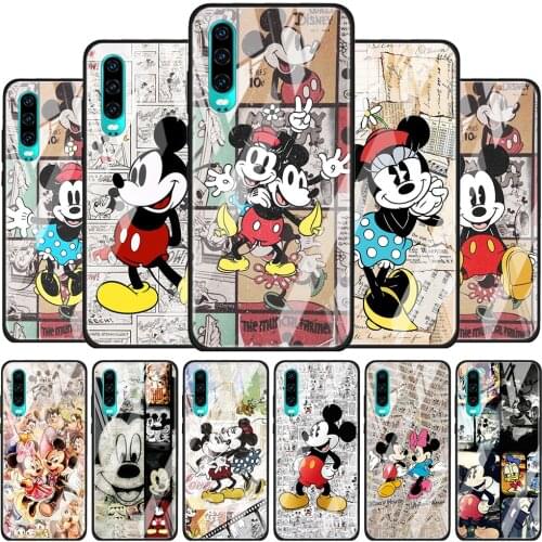 Disney Retro Mickey for Huawei P40 P30 Pro Plus P20 P10 Lite P Smart Z 2021 2020 2019 Luxury Tempered Glass Phone Case