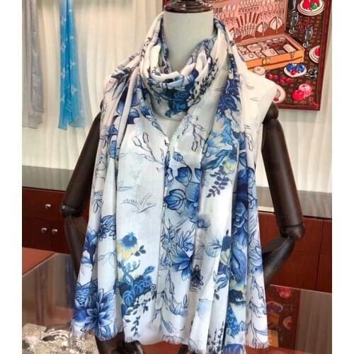 Elegant Floral Print 100% Cashmere Scarf Shawl Women Winter Luxury Pashmina Wraps 200*100cm