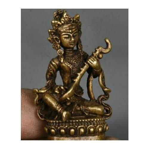 4.5CM Old Tibet Buddhism Bronze Saraswati Fairy of Wonderful Sound Sculpture