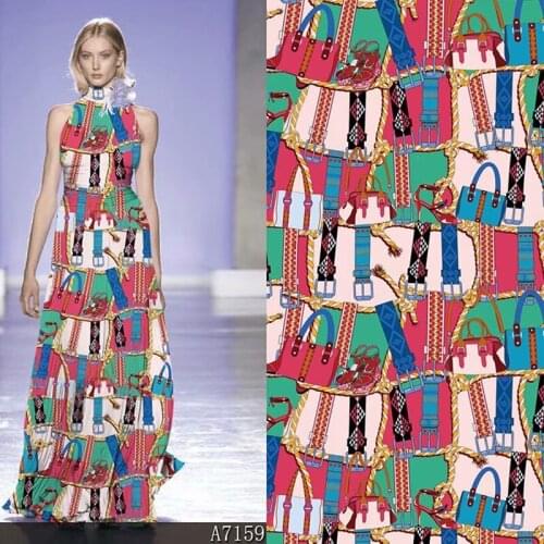 Natural Organic Mulberry Silk Printed Stretch Satin Fabric Spandex Soft Bright for Dress Shirt Harem Pants Fabrics Cloth