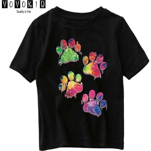 Sweet Cartoon Little Girl Boy Cute Watercolor Paw Pet Dog Streetwear T-shirt Chlidren Summer Top Baby T Shirt Cartoon Shirt