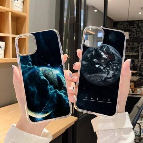 Personality creative Moon earth Phone Case Transparent soft For iphone 5 5s 5c se 6 6s 7 8 11 12 plus mini x xs xr pro max