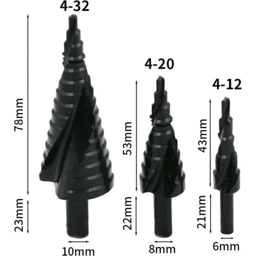 4-12/20/32mm 6-30mm HSS Cobalt Step Cone Drill Bit Nitride Coated Wood/Metal Hole Cutter Drill Spiral Groove Step Drill Bit