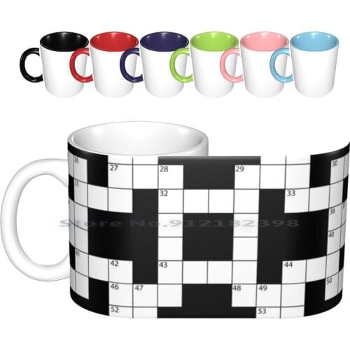 Cool Crossword Pattern Ceramic Mugs Coffee Cups Milk Tea Mug Black Black And White Cool Crossword Decorative Entertainment Game