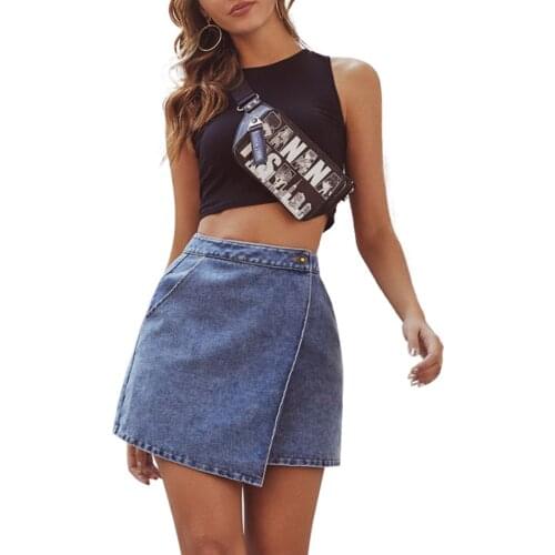 Summer casual Button pocket Women Stylish High Waist Denim Skirts Fashion Irregular Hem Skirts for Shopping Daily Wear