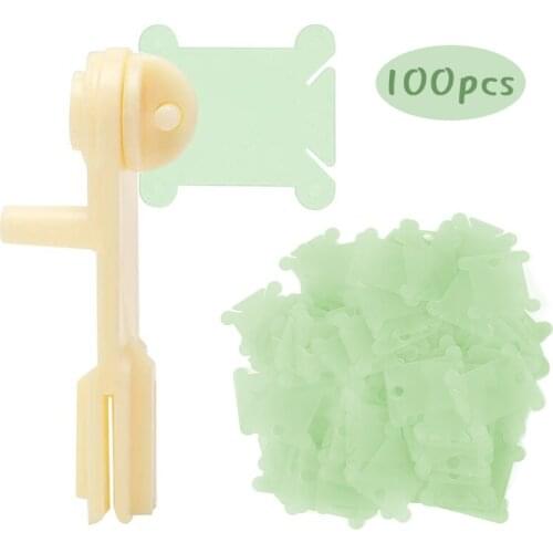 LMDZ 100Pcs Green Plastic Floss Bobbins with Floss Bobbin Winder Cross Stitch Card Thread Holder DIY Embroidery Sewing Storage