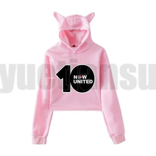 Fashion Now United Hoodie Pullover Pink Now United-Better Album Cat Hoodie Women Girl Cat Crop Top UN Team Oversized Sweatshirt