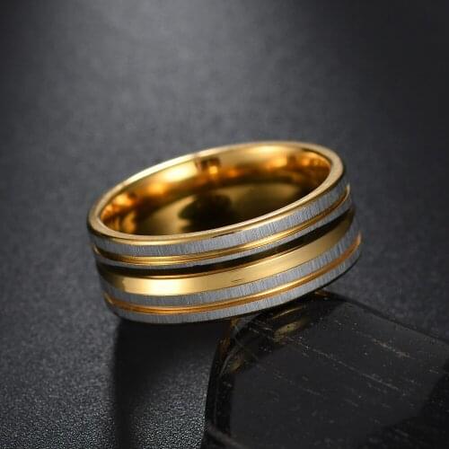 Fashion Simple Stripe Stainless Steel Gold Ring for Men Bridegroom Women Finger Rings Jewelry Engagement Anniversary Gift