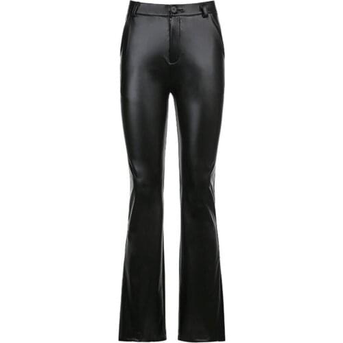 Fashion Women Leather Pants Autumn Flared Pants High Waist Elastic Y2K Style Plus Size Casual Female Streetwear