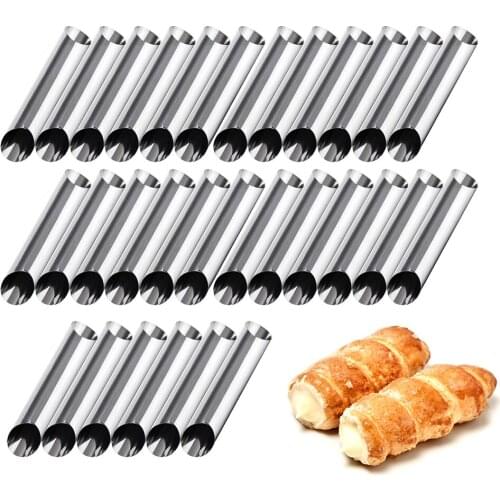10/15/20/30pcs Cannoli Tubes Forms Set Stainless Steel Non-stick Cream Horn Danish Pastry Molds For Croissant Shell Cream Roll