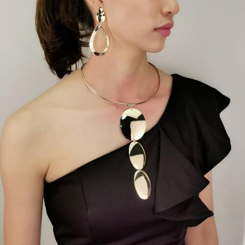 MANILAI Afican Necklaces Earrings Set Statement Jewelry Sets Geometric Metal Pendants Necklace For Women Collier bijoux