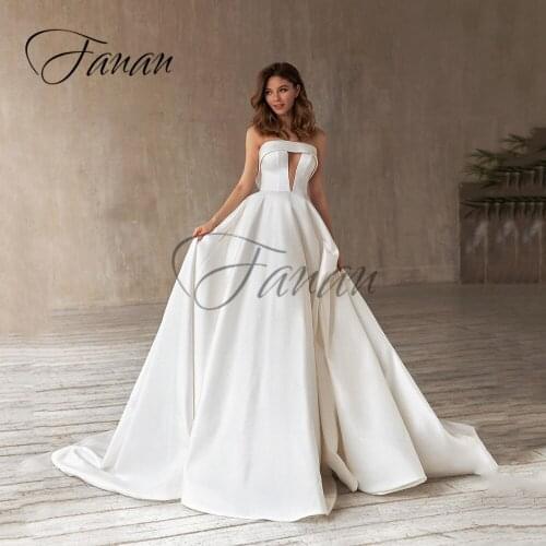 Strapless Backless Sleeveless Simple Wedding Dresses Court Train Satin A-Line Bridal Gown vestido de noiva robe de mariée