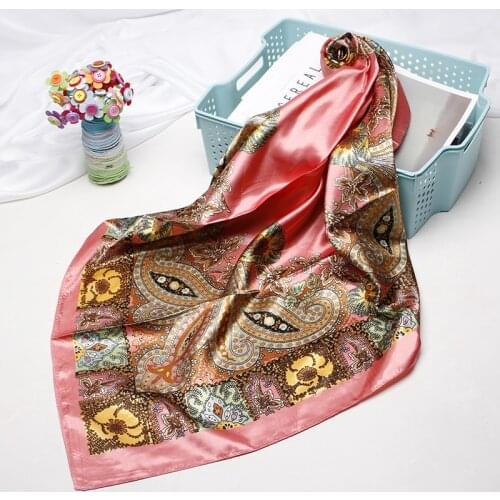 Aztec Style Shawl Scarf Women Fashion Square Hijab Bandana Kerchief Flower Floral Print Head Neck Red Headband Turban 90x90cm