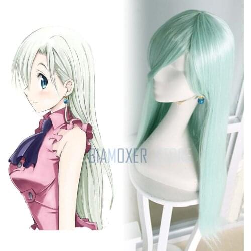 The Seven Deadly Sins Elizabeth Turquoise Pendant Earring Ear Clip Cosplay Props Long Hair Wig Cosplay Hairpiece Full Wigs