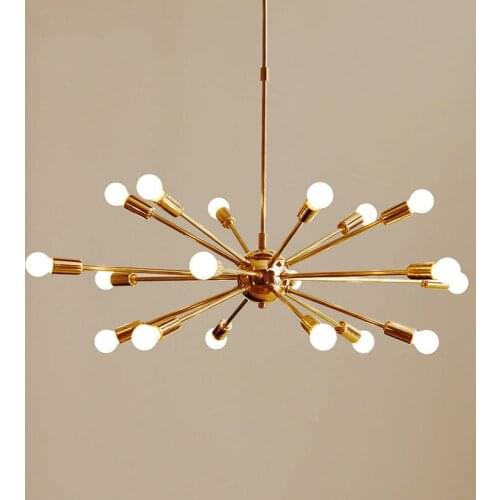 Mid Century Brass Sputnik Chandeliers 18 Arms Modern Gold Ceiling hanging Light For Living Room Home Decor Dinning Room
