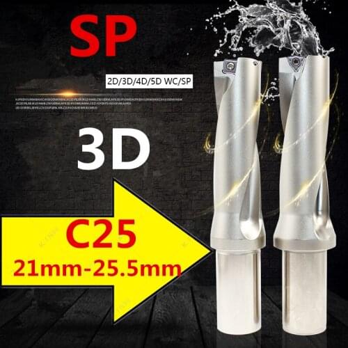 SP C25 3D 21 22 23 24 25.5 mm U Drilll Indexa Insert Drills High Speed Precision CNC Expanding Drill Bit Tool for SP Insert