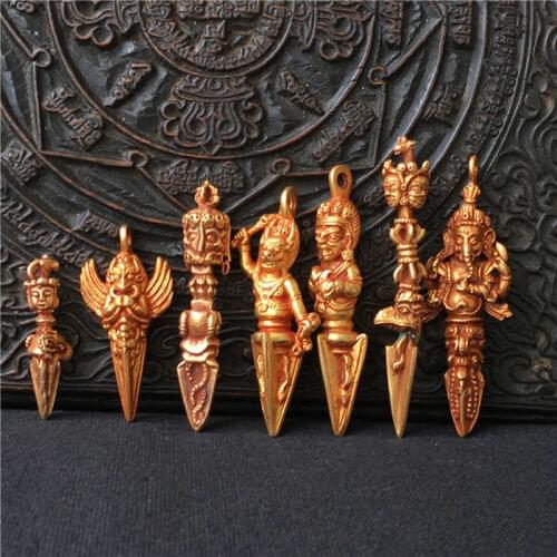 TBC993 Tibet Brass Golden Amulets for Man Tibetan Buddhist Handicrafts Collectibles Dorje Vajra Ganesh