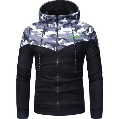 Spring and Autumn Festool Tools Print Zipper Hoodies Camouflage stitching Sportswear Harajuku Leisure Coats Hip hop jackets