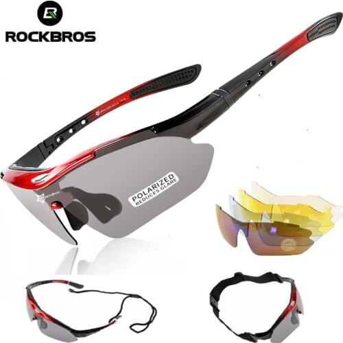 ROCKBROS Cycling Glasses Polarized Sports Men Sunglasses Road Mountain Bike Bicycle Riding Protection Goggles Eyewear 5 Lens