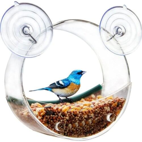 Hanging Round Bird Parrot Feeder Clear Glass Window Seed Tray Durable Pet Feeding Accessories Birds Supplies C42