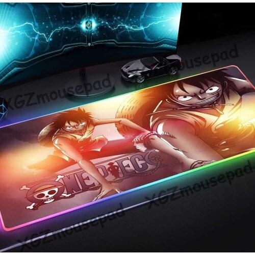XGZ Anime Anime Straw Hat Luffy HD Custom Large RGB Luminous Mouse Pad Black Lock Edge Computer Desk Mat Rubber Non-slip Xxl