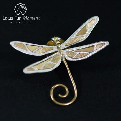 Lotus Fun Moment Real 925 Sterling Silver Natural Style Handmade Fashion Jewelry Cute Dragonfly Brooches New Design Pin Broche