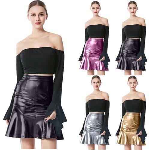 Midi Wrap Hip High Waisted Leather skirt Sexy Tight Cosplay Solid Ruffled Skirt women pu leather bodycon wrap skirt юбка