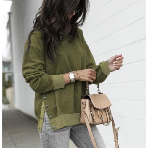 Womens Hoodies Sweatshirts Autumn Winter Hoodies Round Collar Button Hoodie Loose Warm Pullover Fashion Ladies Sweatshirt Tops