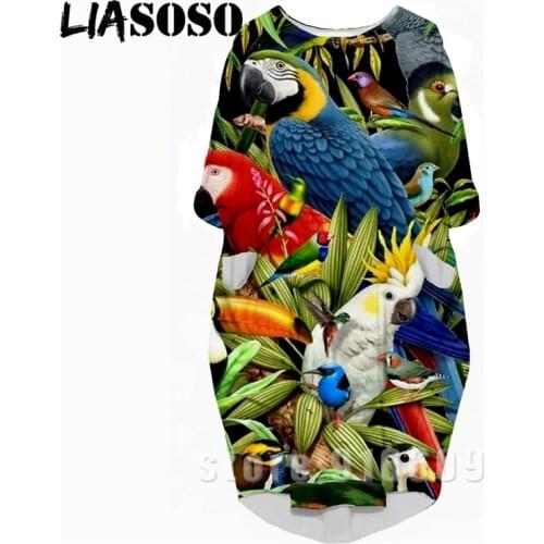 LIASOSO 3D Print Fashion Funny Suit Rock New Harajuku Animal Bird Parrot Women Anime Gown Lady Girl Party Long-sleeved Dress