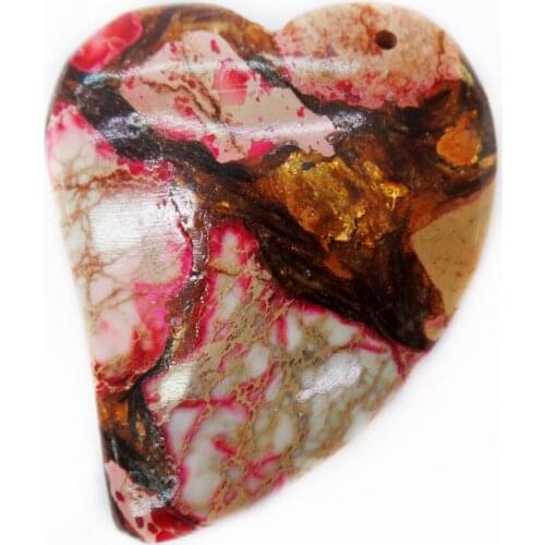 1Pcs 44x35x7mm Wholesale Rose And Bronze Sea Sediment Jasper & Pyrite Heart Pendant Bead DIY Jewelry Accessories S976