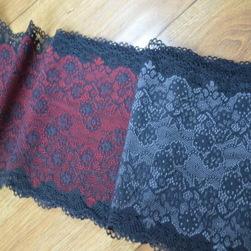 18cm 5yds/lot red~black pattern Handmade Hair Decoration Wide Elastic Stretch Lace Trim wedding dress skirt lace trim17031911