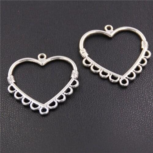 30pcs Silver Color Hollow Jewelry Necklace Pendant Heart Shape Charms Jewelry Fine Handmade Gifts Craft A2381