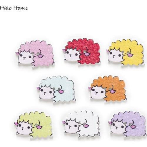 30pcs Mixed Sheep Cartoon Wood Buttons Sewing Scrapbooking Handwork Gift Home Clothing Decor 24x17mm