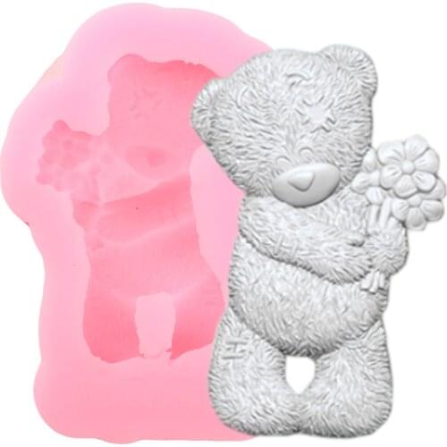 3D Bear Flower Silicone Mold Candy Chocolate Cookie Baking Molds DIY Party Cupcake Topper Wedding Fondant Cake Decorating Tools