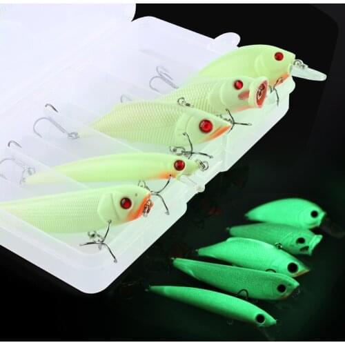 Goture 5pcs Fishing Lure Set Kit Light Minnow Popper Vib Crank Pencil Luminous Artificial Bait with Fishing Box