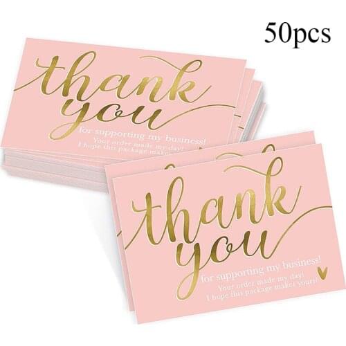 50 Sheets/set 5*9 Cm Pink Thank Card Thank You for Supporting My Small Business Goods Wrapping Decoration Greeting Card