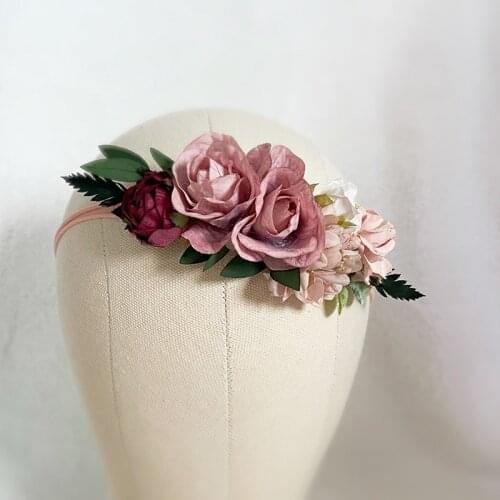 Free Shipping Baby Girl Ivory Burgundy Blush Pink Mauve Flower Headband