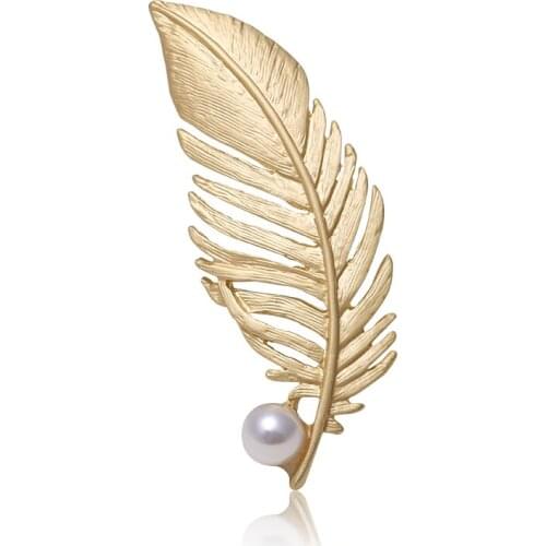 New Fashion Men And Women Jewelry Brooch Feather-shaped Pearl Brooch Party Fashion Pearl Feather Clothing Accessories Brooch