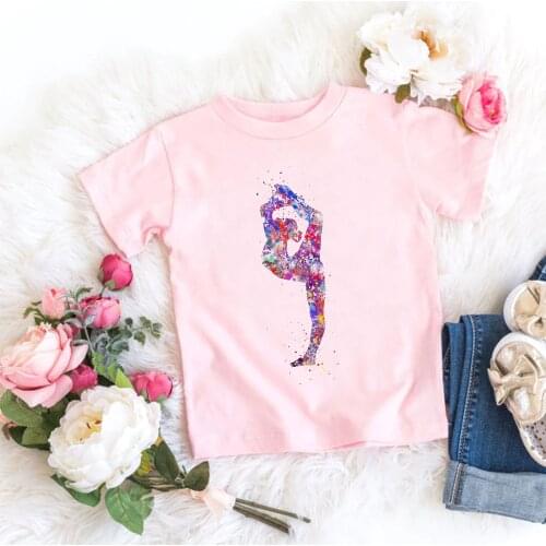 Kids Summer Fashion Short Sleeve Tshirts Watercolor Gymnastics Art Graphics Print T-shirt Girls GYM Lover Birthday Gift T shirt