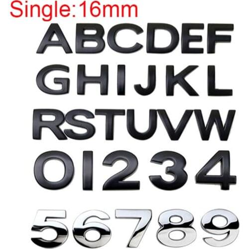 DIY A-Z 0-9 16mm 3D Metal Single Letter Car Styling Refitting Emblem Sticker Alphabet House Number Website Address Advertising