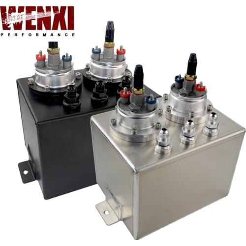 3L Dual Billet Aluminum Fuel Surge Tank / Surge Tank With 2Pcs 044 Fuel Pump Silver /Black WX-TK84044