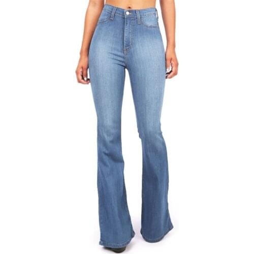 2019 Hot Flared Jeans Woman Elegant Retro Style Bell Bottom Skinny Denim Pants Wide Leg Jeans High Waist Sexy Casual Trousers