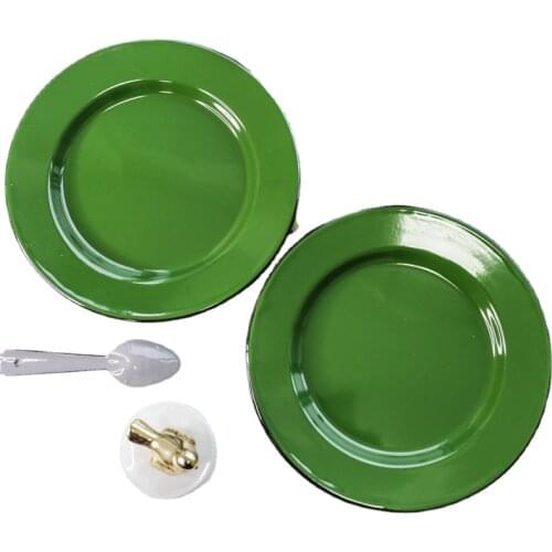 24cm Enamel Retro Nostalgic Army Green Breakfast Plate Thick Cutlery Enamel Dish Plate Dish Baked Rice