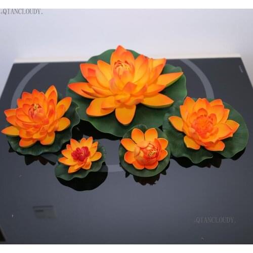 Artificial Orange Ponds Lotus Leaves flowers Water Lily Floating Swimming Pool home garden Plants Wedding party decoratioD24