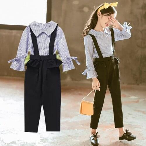 Girls Clothes Set Spring Long Sleeve Girls Blouse+Jumpsuit 2 Pcs Teenage Costume For Girls Autumn Children Clothes 6 8 12 Years